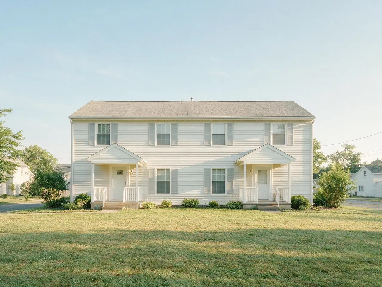 A well-kept two-unit duplex with matching porches